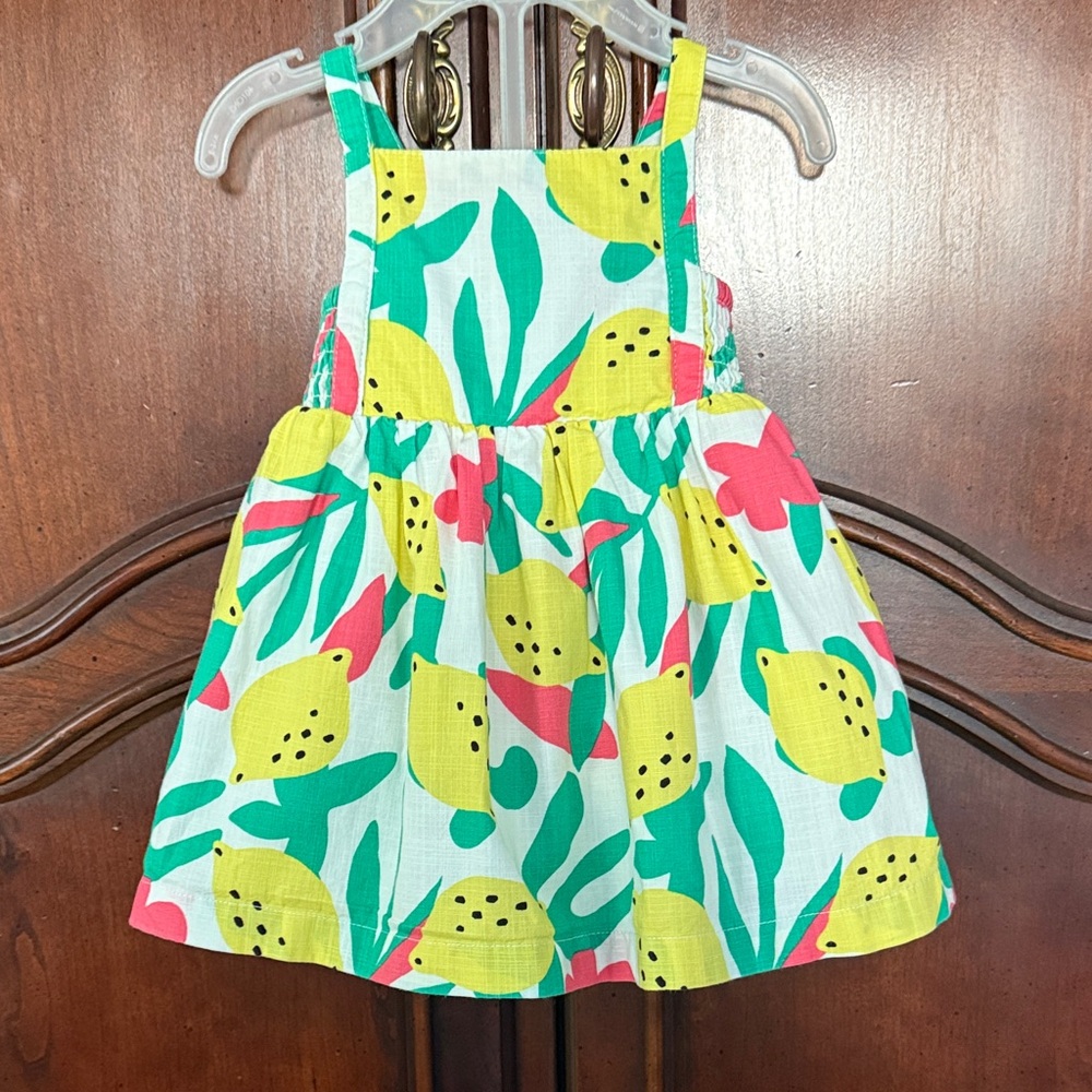 Hanna Andersson Lemon Print Dress Set 6-12M Baby Girl Tropical Matching Set